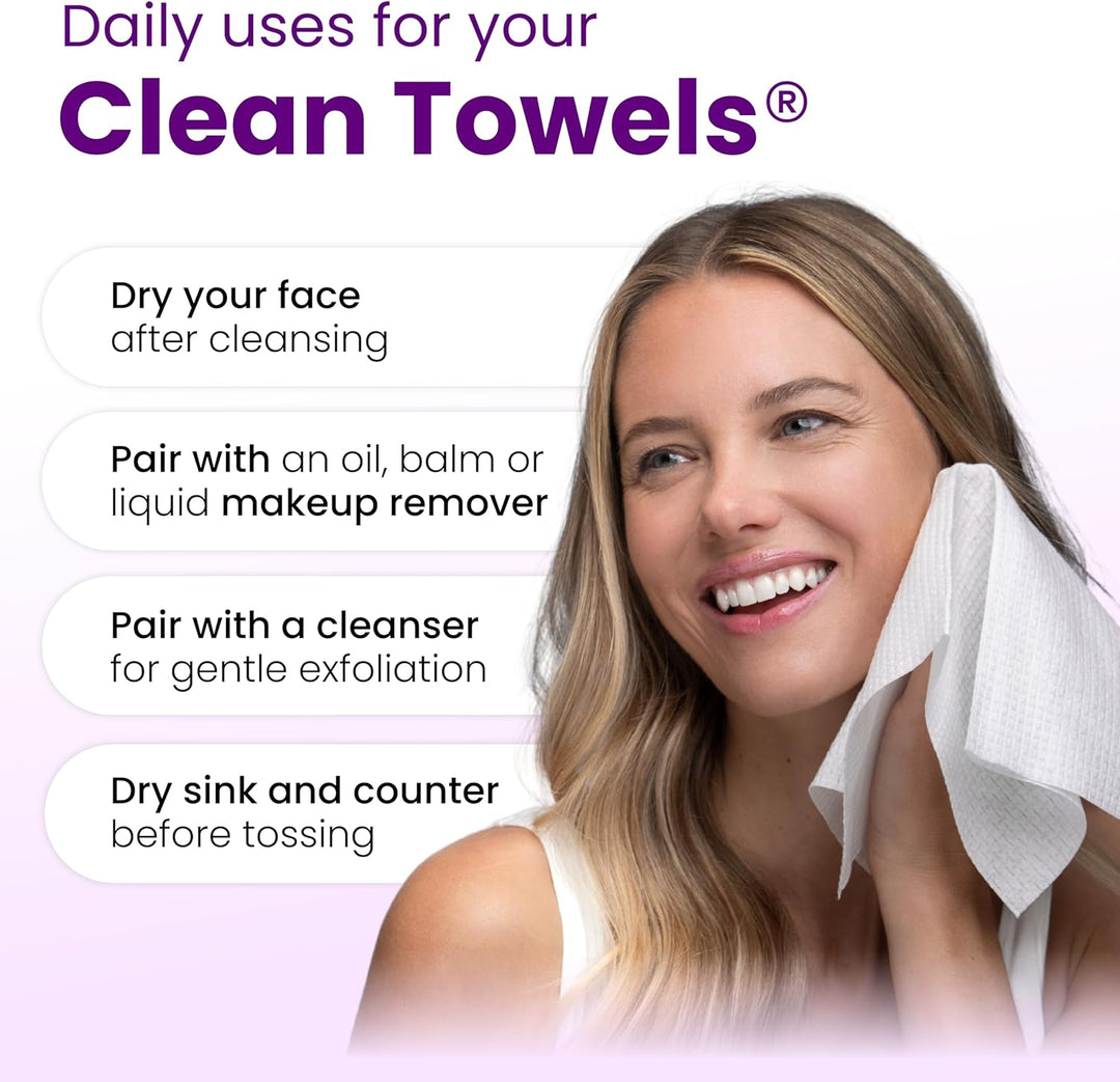 lean Skin Club Clean Towels XL Healthy Aging™, Smooths Fine Lines Wrinkles & Texture In 6 Weeks, Treated for Extra Softness, Disposable Face Towels, Anti Aging Makeup Remover Dry Wipe (50 Ct, 1 Pack)